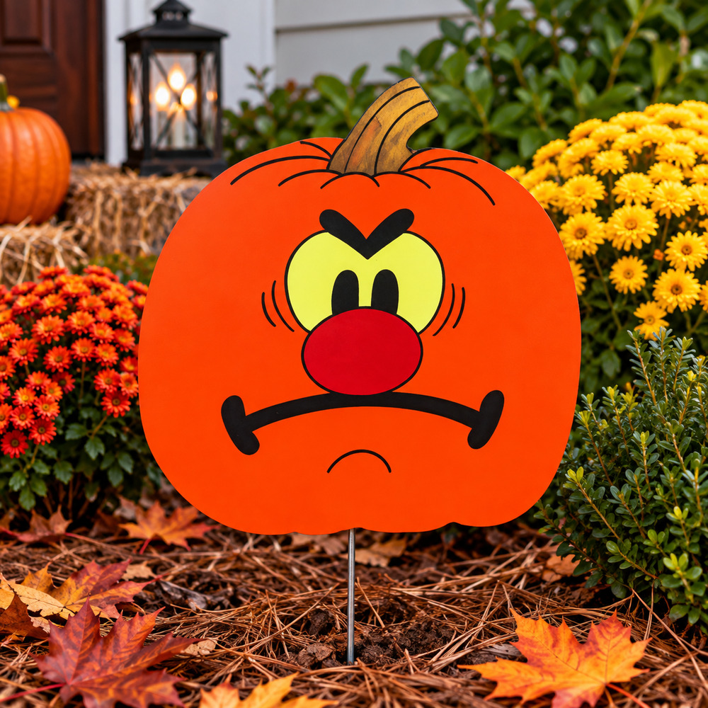 Hand Painted Wooden Pumpkin Yard Stake Halloween Fall Outdoor Decor Handmade